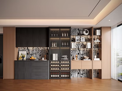 Modern Luxury Home Decorative Cabinet With Built In Wine Storage And Open Display Shelves 3d model