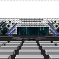Modern Stage Design With Blue Purple Lights LED Screens And Audience Seats