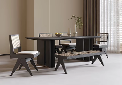Modern Dining Table and Chair Combination Dining Table Dining Chair Bench 3d model