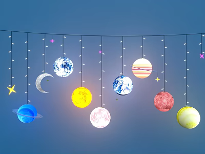Hanging Decorative Lights With Planets Moon Stars For Room Decoration 3d model