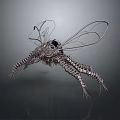 Mechanical Metallic Insect Featuring Transparent Wings Long Slender Legs And Reflection In Dark Background