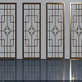 Four Decorative Swing Doors With Intricate Geometric Patterns And Metal Frames 3d model