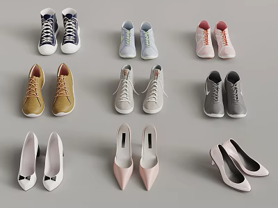 Colorful Stylish Shoes Collection With Sneakers High Heels And Casual Designs 3d model