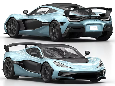 Blue Sports Car With Modern Design Sleek Body Black Rear Spoiler And Wheels 3d model