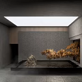 Minimalist Japanese Indoor Garden With Rock Water Pool And Pine Tree Decor