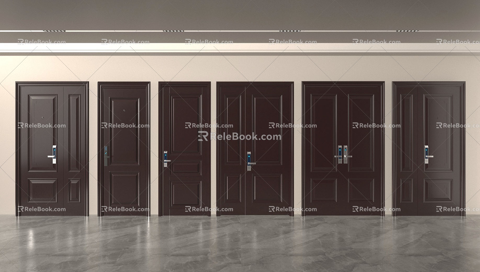 Modern security door entry door double door door 3d model