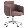 Comfortable Brown Upholstered Office Chair With Armrests Metal Base And Rolling Wheels