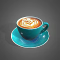 Teal Coffee Cup On Matching Saucer With Latte Art For Daily Use