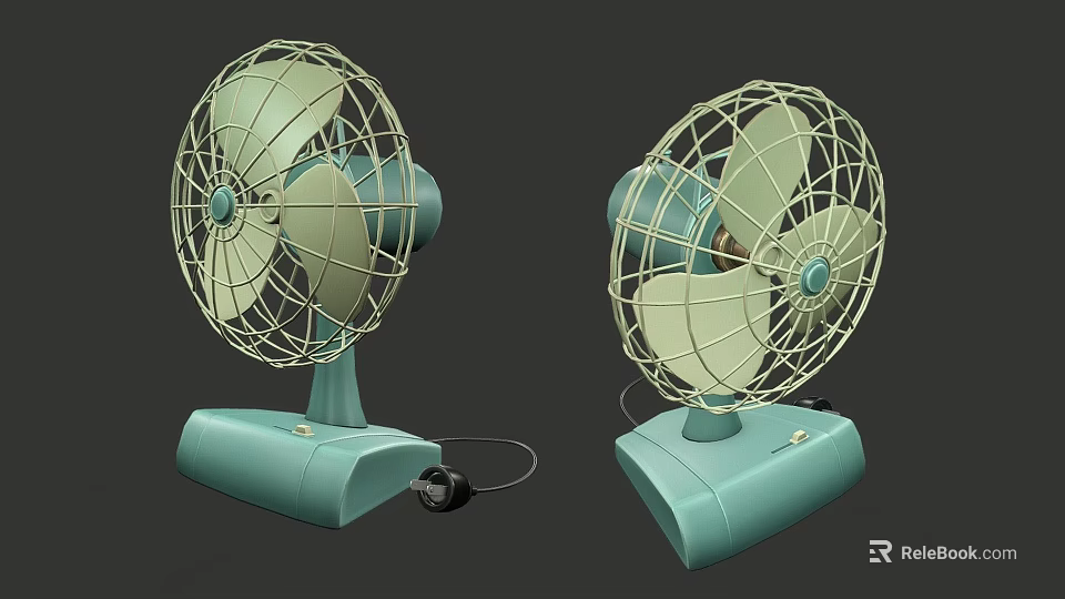 Vintage Light Blue Electric Fans With Metal Mesh Covers And Stable Base 3d model 