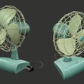 Vintage Light Blue Electric Fans With Metal Mesh Covers And Stable Base