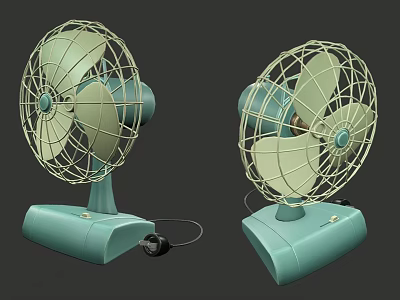 Vintage Light Blue Electric Fans With Metal Mesh Covers And Stable Base 3d model