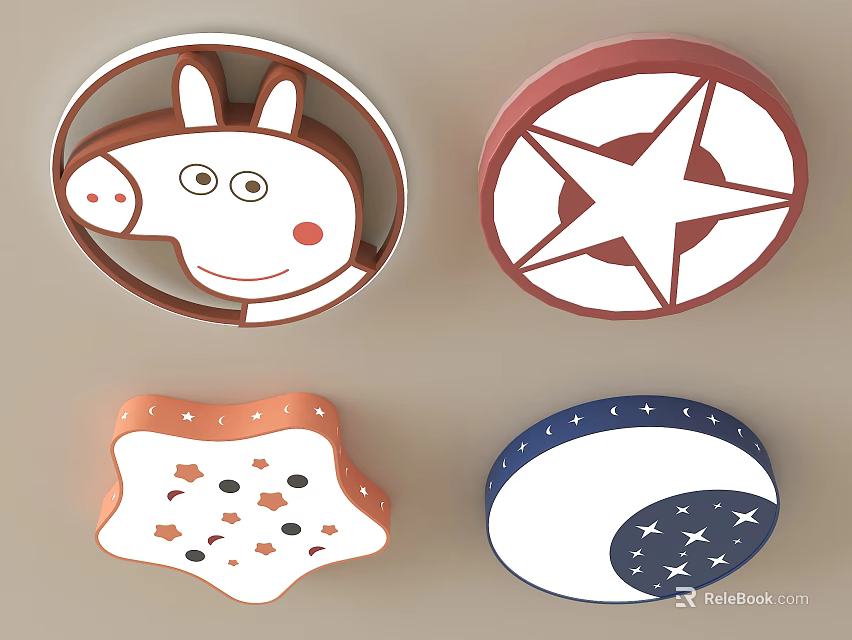 Cute Cartoon Themed Ceiling Lights Featuring Stars Moon And Fun Patterns 3d model