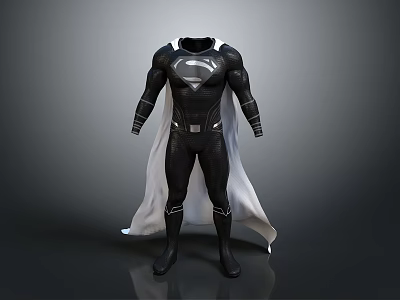 Black Superman Costume With White Cape Chest Emblem And Slim Fit Design 3d model