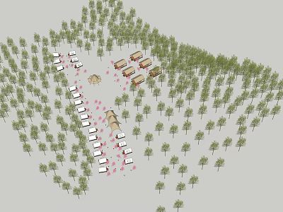 Forest Camping Area With Tents Vehicles And Dense Green Trees Layout 3d model