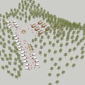 Forest Camping Area With Tents Vehicles And Dense Green Trees Layout