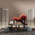 Modern CCD Hotel End View Table Ornaments Floriculture Combination Green Plant Table Lamp Table Moss Screen 3d model