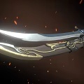 Ornate Mythical Sword With Glowing Blue Hilt Flaming Sparks And Detailed Ancient Design