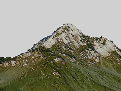 Scenic Mountain Garden Landscape With Lush Green Grass And Snowy Peaks 3d model