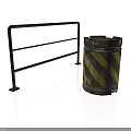 Black Metal Safety Barrier And Weathered Barrel With Yellow Black Stripes
