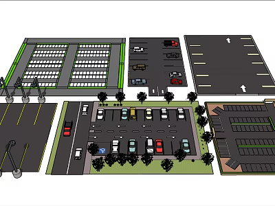 Parking Lot Design Layouts Featuring Multiple Vehicle Parking Areas And Landscaping Elements 3d model