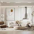 Modern Living Room Interior With White Sofa Round Coffee Table Decorative Painting And Floor Lamp