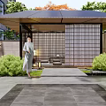 Serene Dry Landscape Garden Design With Zen Stones Raked Gravel Traditional Pavilion And Lush Greenery