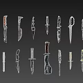 Various Types Of Knives With Different Blade And Handle Designs Collection