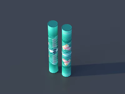 Two Green Cylindrical Decorative Ornament Set With Intricate Floral Patterns 3d model