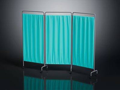 Turquoise Three Panel Room Divider with Metal Frame and Rolling Wheels Modern Design 3d model