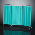 Turquoise Three Panel Room Divider with Metal Frame and Rolling Wheels Modern Design