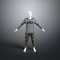 Gray Long Sleeve GAP Logo Sweatshirt With Camouflage Pants And White Shoes