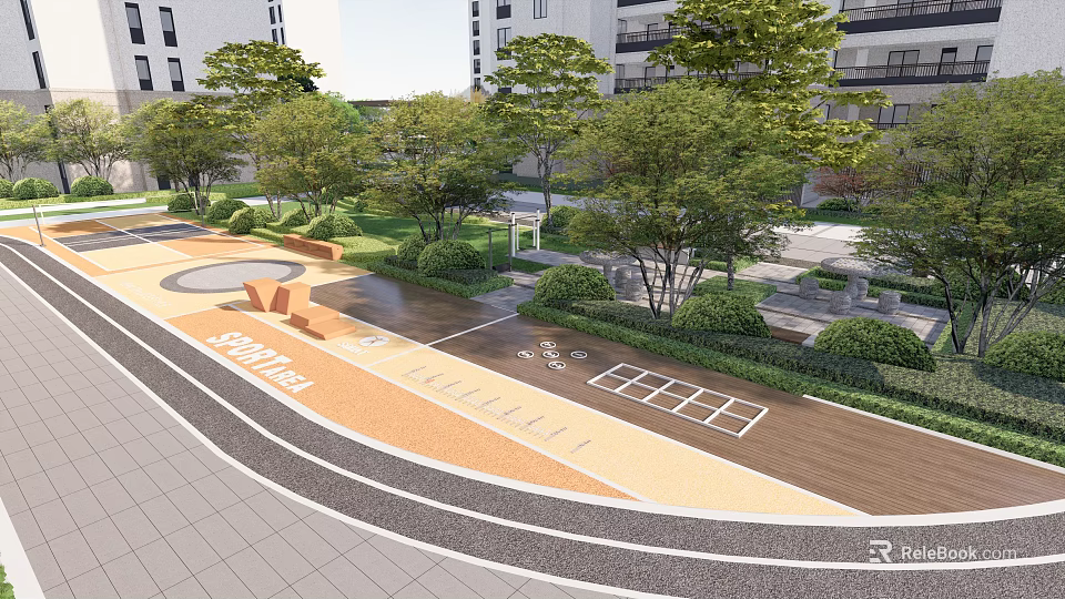 Fire Rescue Access Area in Residential Complex With Trees Greenery and Clear Markings 3d model