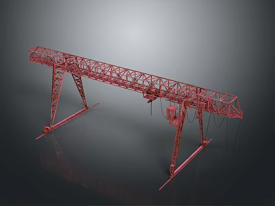 Red Industrial Gantry Crane With Metal Frame And Support Legs Structure 3d model