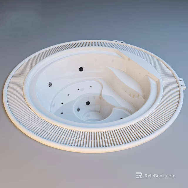 Round White Bathtub With Massage Jets And Smooth Modern Interior Design 3d model