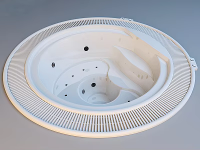 Round White Bathtub With Massage Jets And Smooth Modern Interior Design 3d model