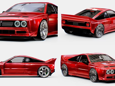 Red Classic Sports Car With Sleek Exterior And Multiple Angle Shots 3d model
