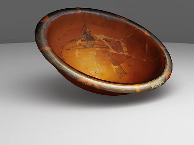 Brown Ceramic Bowl With Intricate Decorative Patterns And Dark Rim 3d model