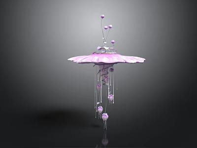 Purple Umbrella Shaped Decorative Ornament With Hanging Spheres And Intricate Details 3d model