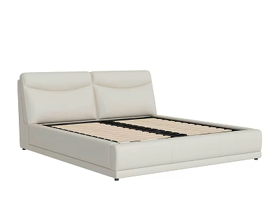 Beige Upholstered Double Bed with Modern Minimalist Frame and Slat Support System 3d model