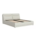 Beige Upholstered Double Bed with Modern Minimalist Frame and Slat Support System