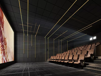 Home Theater Room Design With Large Projection Screen Comfortable Seats And Ambient Lighting 3d model