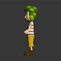 3D Animated Character Creature Wearing Green Helmet Striped Shirt Yellow Shorts And Brown Shoes