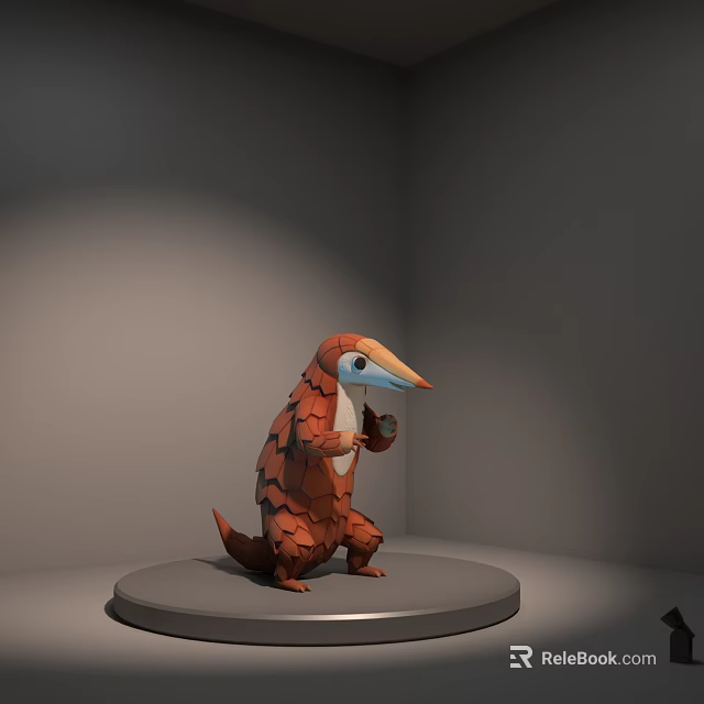 Brown Reptile Model Standing On Gray Display Platform With Small Object 3d model