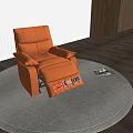 Orange Massage Chair With Armrest Pads Reclined Leg Rest EERS Logo White Blinds Wooden Floor