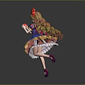 Elegant Game Movie Character With Long Curly Hair Large Red Bow Blue Yellow Dress Holding Apple
