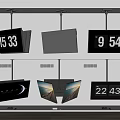Hanging Multiple Televisions with Time Displays and Scenery Images on Screens