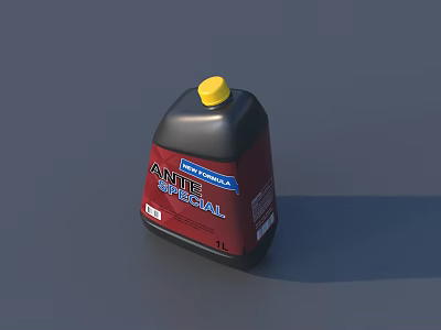 Display Shelf with Black Red Antifreeze Special Bottle and Yellow Cap 3d model