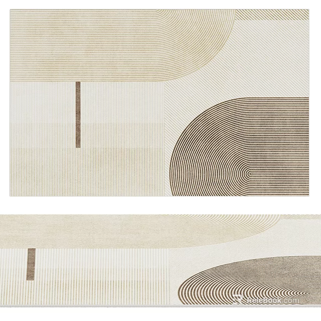 Contemporary Square Rug With Geometric Line Patterns In Neutral Tones 3d model 
