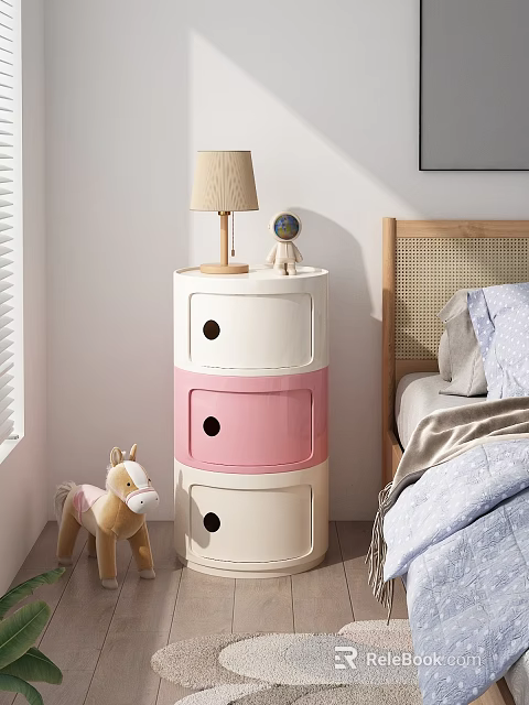 Kid Friendly Storage Cabinet With White And Pink Drawers In Children Bedroom 3d model 