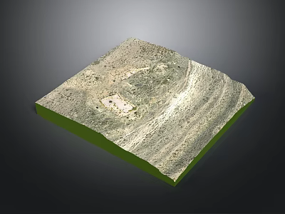 3D Terrain Model With Square Green Base And Rugged Topography 3d model